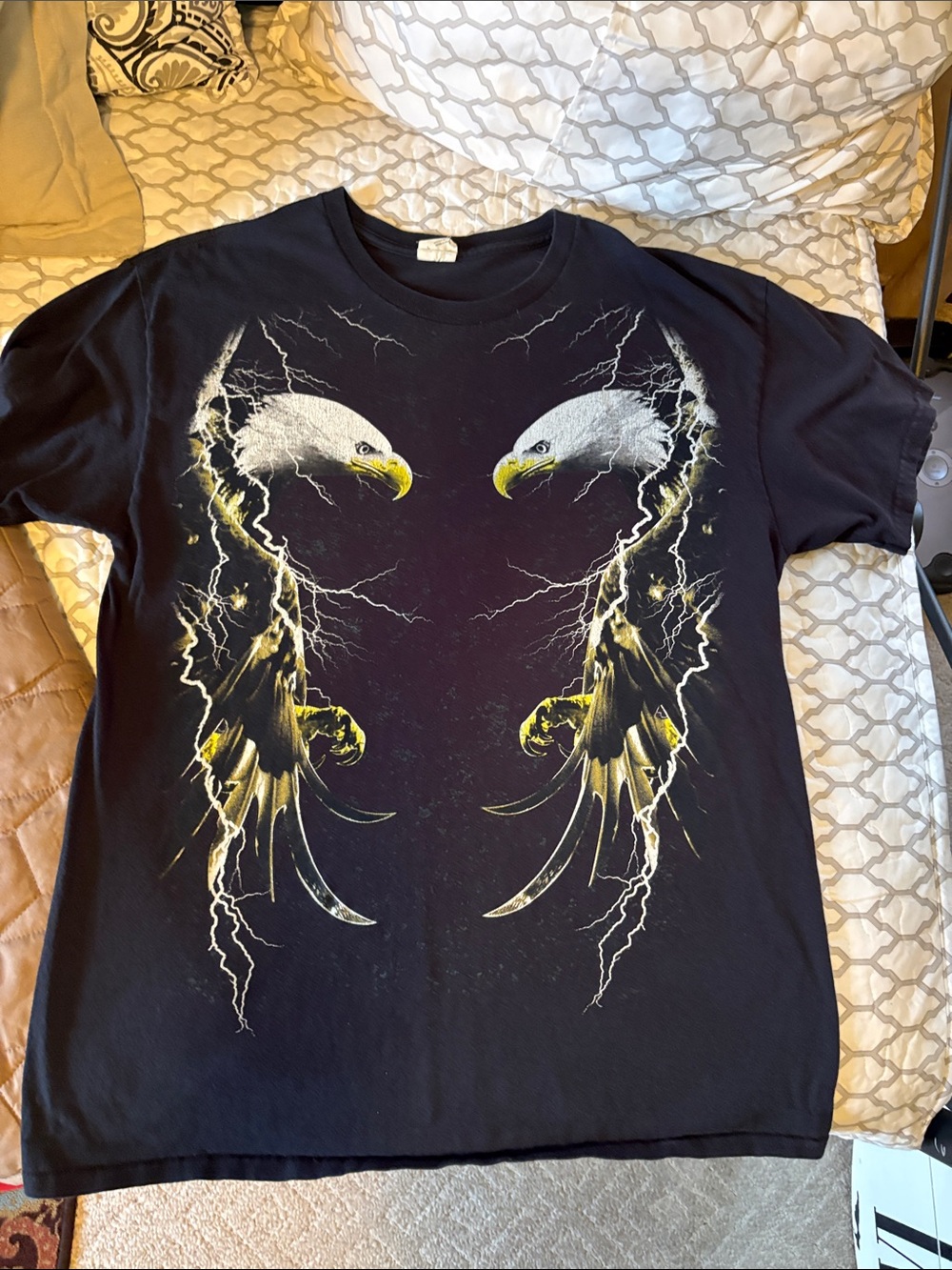 Gildan Black Short Sleeve Tee with White & Yellow Eagle Graphic